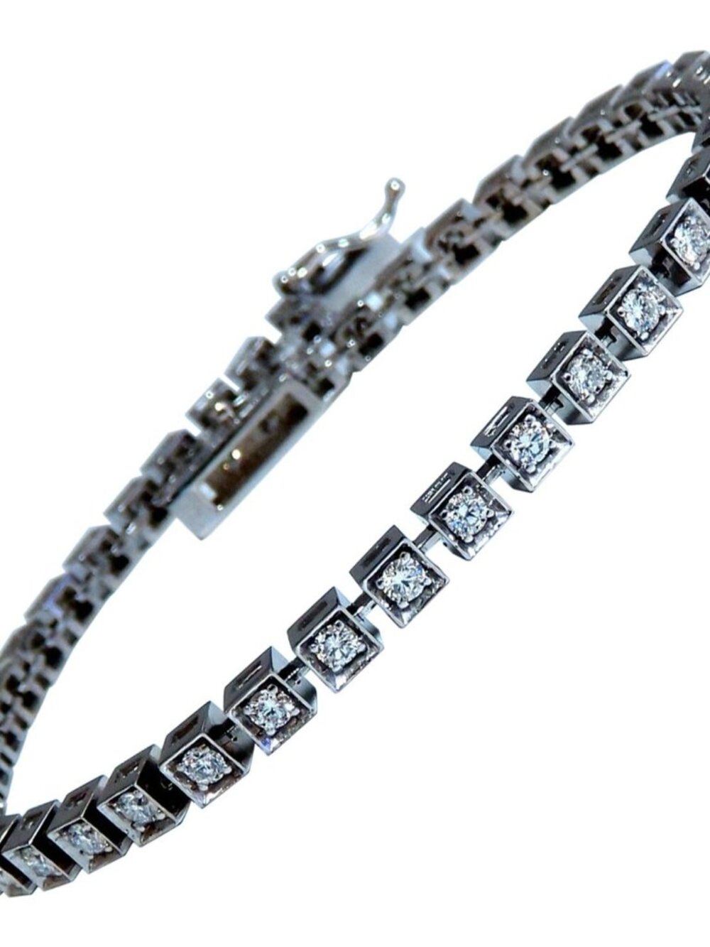 1.55ct Natural Diamonds Tennis Bracelet 14kt Gold Squared Box Bead Set*